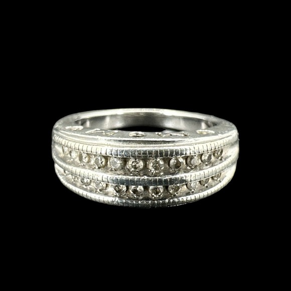 Diamond Ring Double Cluster Sterling Silver Statement "Mom" Carved Open Heart 7 - Picture 6 of 12